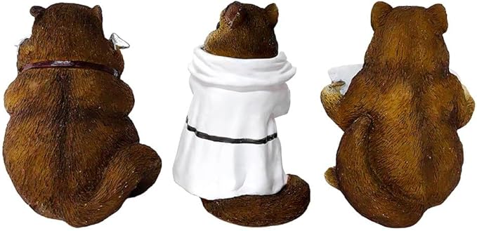 Spring & Summer-Themed Garden Statues – Adorable Outdoor Decor for Lawn, Patio & Porch (Whimsical Chipmunk Trio Set of Three Figurines, 5" Cute Desk Decor and Garden Statues)-VerdiqueGarden