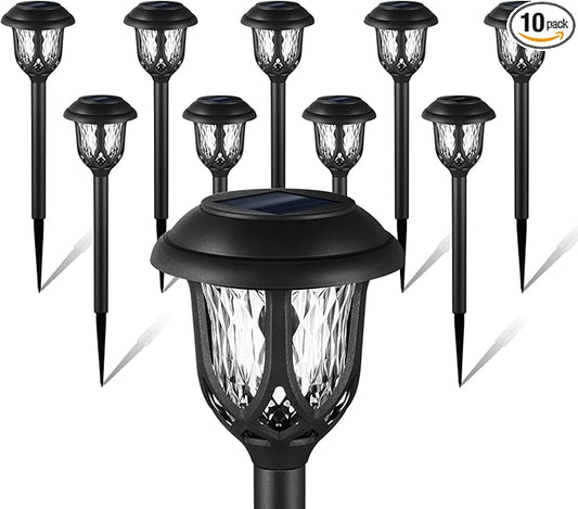 10 Pack Solar Lights Outdoor Decorative, Solar Pathway Lights Outdoor, Solar Powered Garden Yard Lights for Walkway Sidewalk Driveway. (Black, Cool White)-VerdiqueGarden
