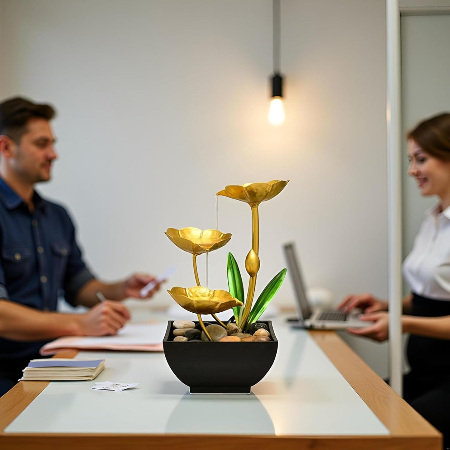 Gold Tabletop Water Fountain, Desktop Waterfall, Indoor Lotus Desktop Decorative Fountain, Home Bathroom Bedroom Decor.-VerdiqueGarden