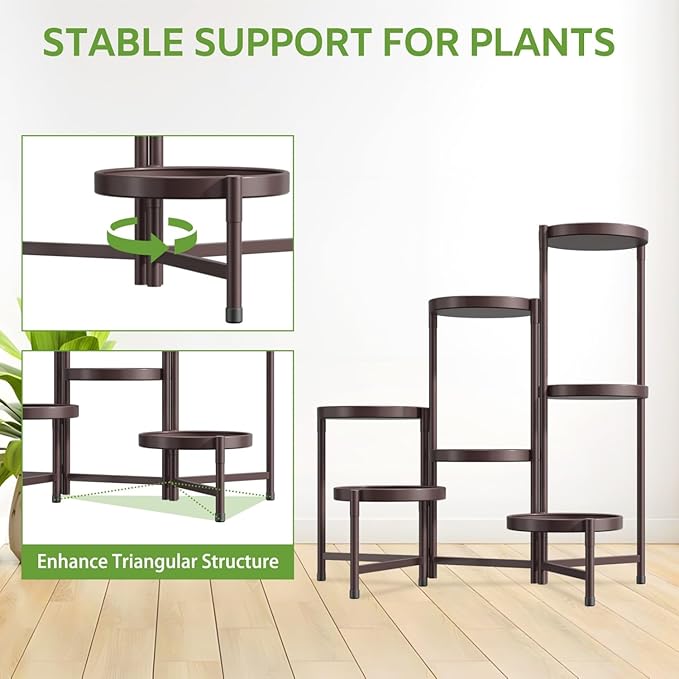 iDavosic.ly 7 Tier Large Plant Stand Indoor, 10 Inch Wide Tall Corner Metal Plant Stands Outdoor for Multiple Plants, Folding Tiered Flower Display Holder Rack Shelf, Violet Bronze-VerdiqueGarden