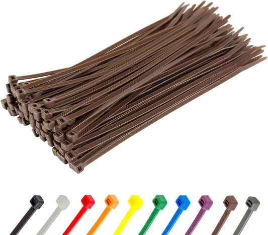 GTSE 8 Inch Brown Zip Ties, 100 Pack, 18lb Strength, UV Resistant Strong Nylon Cable Ties, Self-Locking 8" Tie Wraps-VerdiqueGarden
