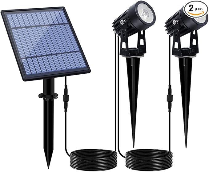 APONUO Metal Solar Spot Lights Outdoor with 9.8ft Cable Solar Powered Landscape Lighting Low Voltage IP65 Waterproof Auto On/Off for Outside Garden Yard Landscape Pathway Garage-Cool White(2-in-1)-VerdiqueGarden