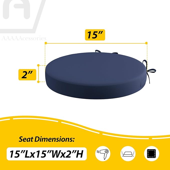 AAAAAcessories Outdoor Seat Cushions for Chairs, Waterproof, Fade-Resistant Patio Furniture Replacement Cushions, 15" x 15" x 2", Set of 2, Navy Blue-VerdiqueGarden