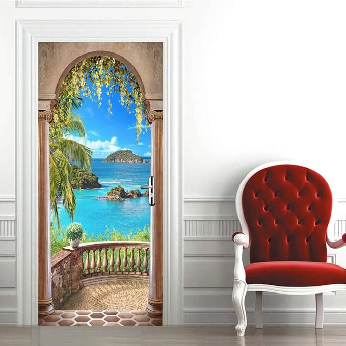 3D Door Stickers Murals - Landscape - Peel and Stick - Waterproof & Washable - Matt Finish - 34.6" x 78.7" - White - Door & Wall - Adults - Reusable - PVC - Rectangular - Decals-VerdiqueGarden