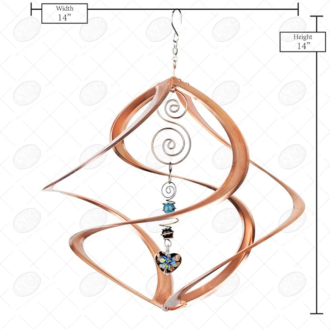 Red Carpet Studios 31042 Cosmix Wind Spinner Double Helix, Copper W/Heart Crystal, 14 Inch-VerdiqueGarden