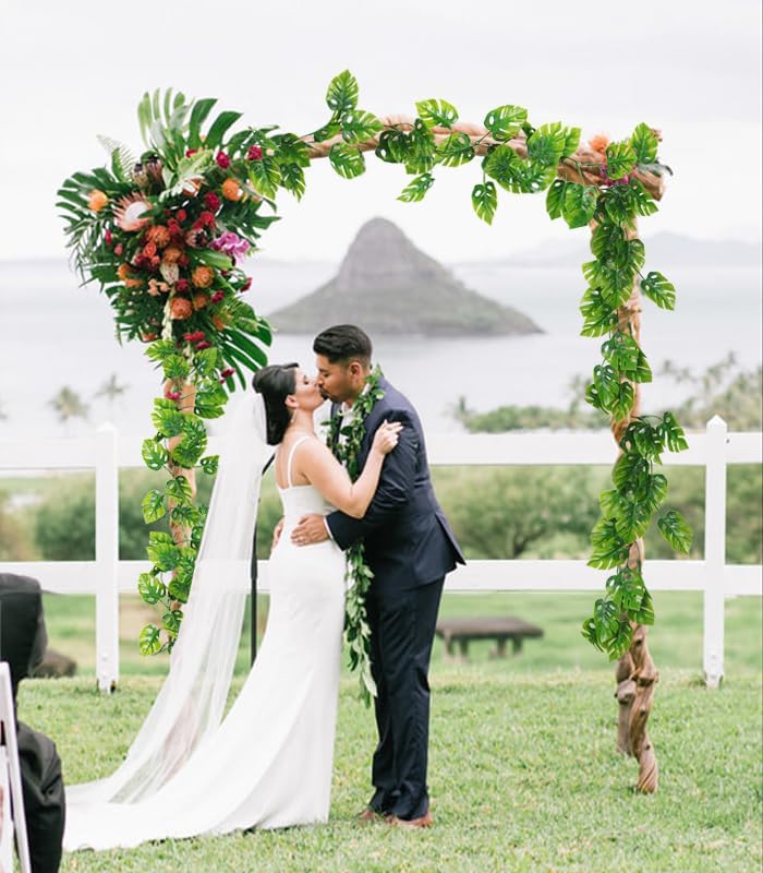 RECUTMS Artificial Monstera Leaves Vines 2Pcs 5.9Ft Fake Tropical Large Palm Leaf Greenery Garland UV Resistant Faux Ivy Rattan for Indoor Outdoor Home Garden Hawaiian Jungle Luau Party Spring Décor-VerdiqueGarden