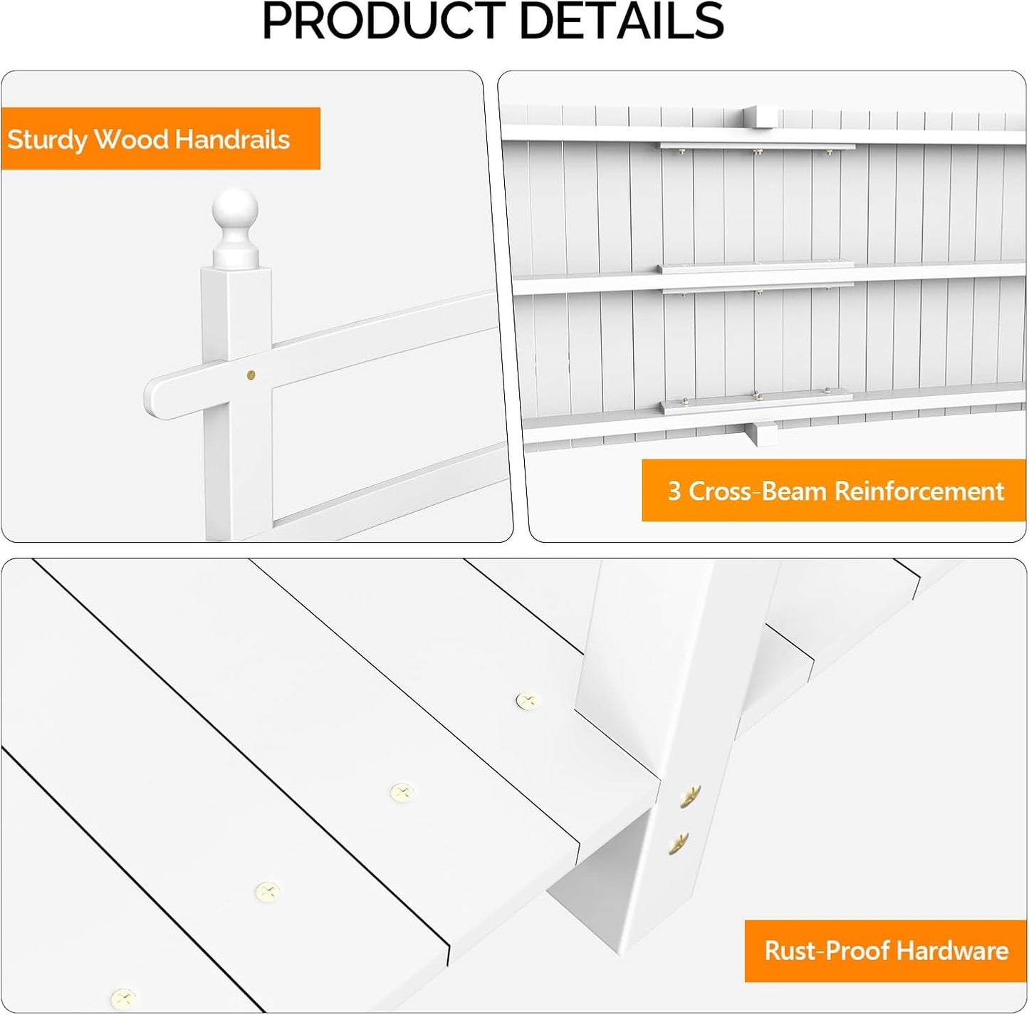 VINGLI Garden Bridge, Classic Wooden Arch with Safety Rails Footbridge (White, 7.5 ft)-VerdiqueGarden