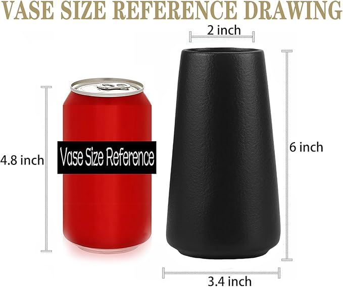 Simple Vase for Flowers Plants, Matte Vases for Modern Table Shelf Home Decor Wedding Boho Decor, 6" H Frosted Elegant Ceramic Vase for Pampas Grass Fluffy Stem Bouquet Lavender Flowers (Black, 2)-VerdiqueGarden