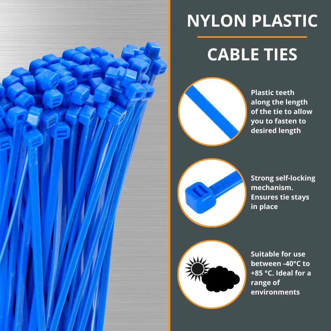 GTSE 12 Inch Blue Zip Ties, 100 Pack, 40lb Strength, UV Resistant Long Nylon Cable Ties, Self-Locking 12" Tie Wraps-VerdiqueGarden