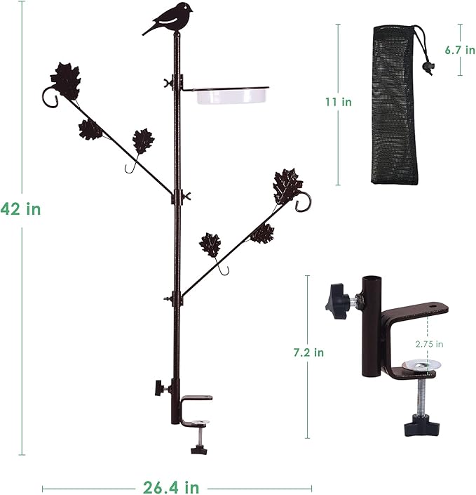 Urban Deco Deck Pole Porch Multi-Hook Bird Feeder Hooks for Deck Kit with Feeder Polyester and with 2 Adjustable Branches and Plastic Water Bowl-VerdiqueGarden