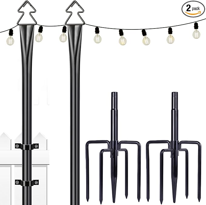 String Light Poles 2 Pack 9.8FT Light Pole for Outside Hanging - Backyard, Garden, Patio, Deck Lighting Stand for OutdoorParties, Wedding-VerdiqueGarden