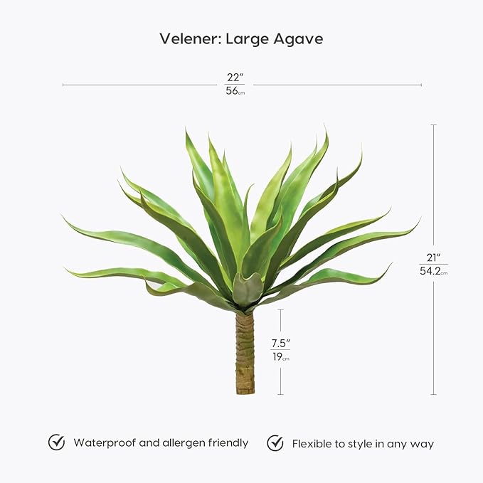 Velener Fake Agave Artificial Plant: Unpotted Fake Plant for Room Decor, UV Resistant Faux Agave Plant for Outdoor/Indoor Decor, 22 inches, 2 Pack-VerdiqueGarden