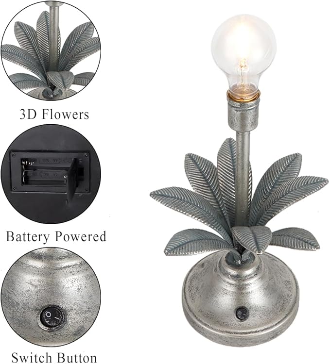 JHY DESIGN Battery Operated Lamp 13''H Vintage Decorative Cordless Lamp with LED Bulb Small Table Lamp for Bedroom Living Room Bedroom Kitchen Wedding Patio Home Decor (Antique Silver)-VerdiqueGarden