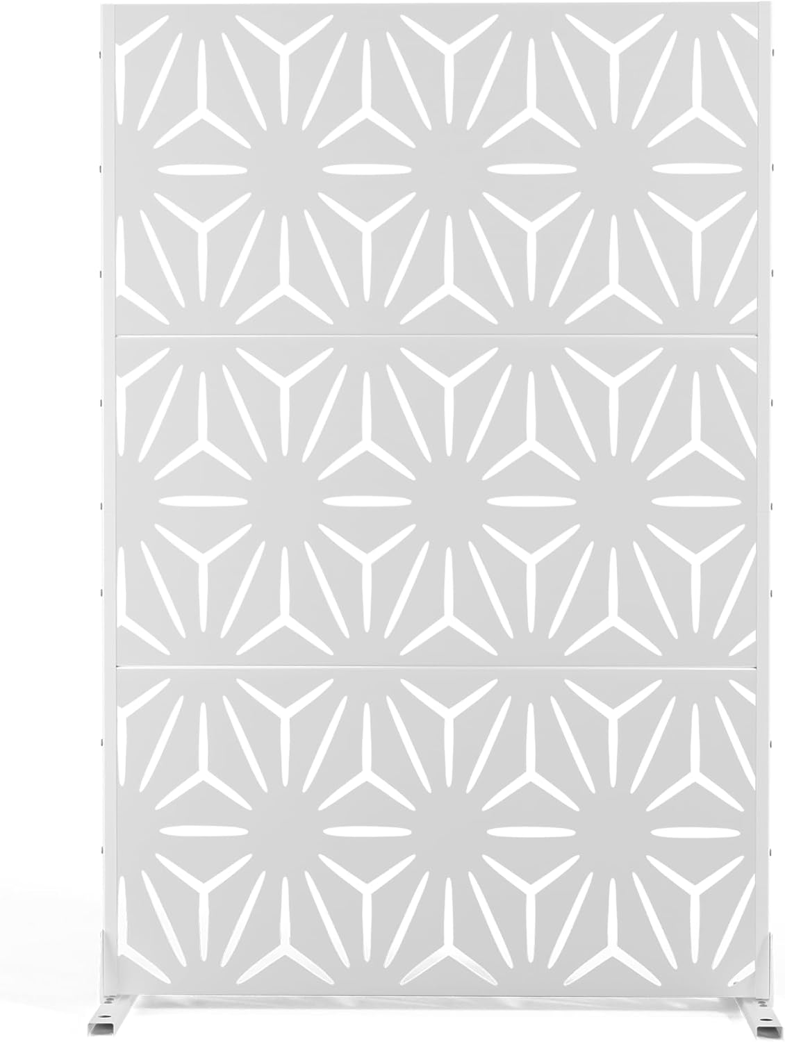 Metal Privacy Screen Outdoor Freestanding Privacy Wall Panels and Decorative Patio Dividers, Crafted from Steel with Sun-Proof Design, Ideal for Patio, Deck, Garden,72" H×47" L,（White&Star）-VerdiqueGarden