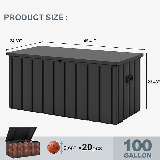 PURPLE LEAF Outdoor Deck Box 100 Gallon Waterproof Lockable Storage Box Container with Lid Deck Organization for Patio Cushions Side Table Pool Accessories Garden Tools, Gray-VerdiqueGarden