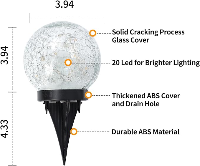 Solar Globe Lights Outdoor Waterproof-Solar Balls Garden-Cracked Glass Ball Solar Lights Outdoor-Solar Orbs Outside-Outdoor Decorations Patio & Yard Lawn Backyard Decor (GUO-XBQ-4-4-4)-VerdiqueGarden