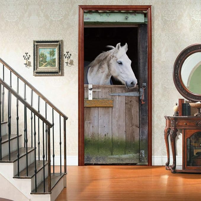 3D Door Stickers Murals Peel and Stick - Horse - Wallpaper Self-Adhesive Decals Removable PVC Waterproof Poster for Bedroom Living Room 30.3" x 78.7"-VerdiqueGarden