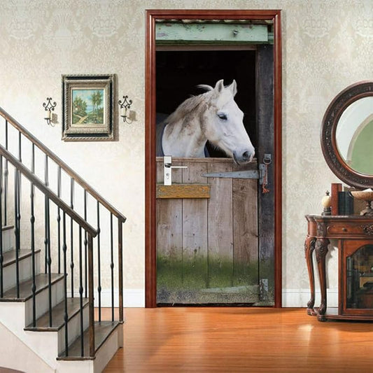 3D Door Stickers Murals Peel and Stick - Horse - Wallpaper Self-Adhesive Decals Removable PVC Waterproof Poster for Bedroom Living Room 30.3" x 78.7"-VerdiqueGarden