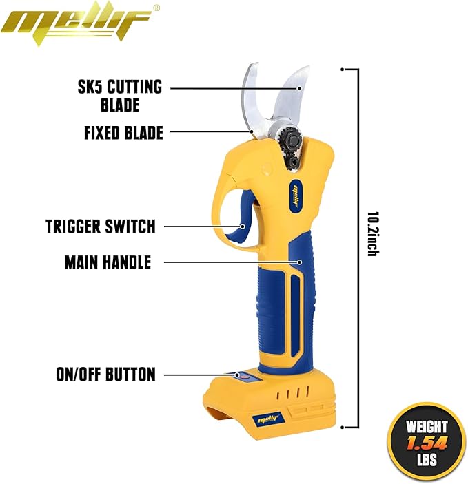 Mellif Electric Pruning Shears Compatible With DeWalt 20V Max Battery (Tool Only), Cordless Garden Pruner w/ 2,6000RPM Brushless Motor, Imported Steel Blades-25mm(0.98 Inch) Cutting Diameter-VerdiqueGarden