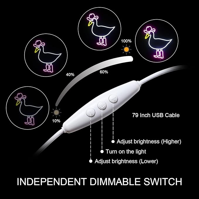 Cowboy Duck Neon Sign,Duck Neon Signs Cowgirl Boots Neon Signs for Wall Decor, USB Connectivity Pink LED Signs for Bedroom Living Room Kids Room Home Bar Birthday Party-VerdiqueGarden