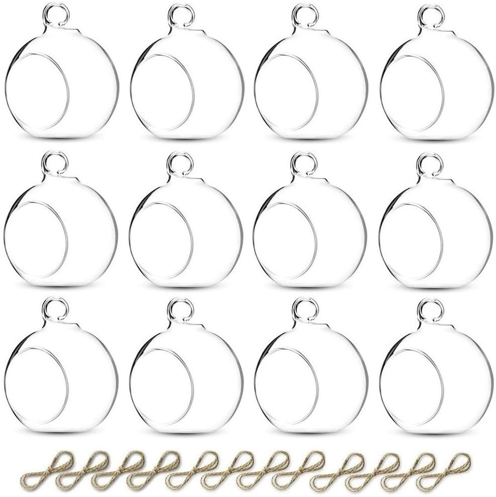 Sziqiqi 3.15" Glass Globes Glass Bulbs Hanging Tea Light Holder Terrarium Container Wedding Centerpiece Backyard Decoration Christmas Ornaments 10pcs+2 Extra-VerdiqueGarden