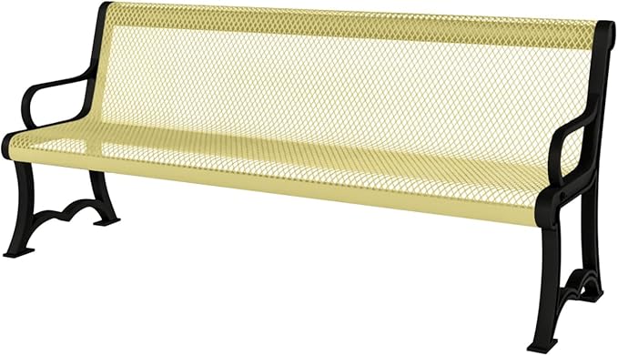 Coated Outdoor Furniture Heavy-Duty Outdoor Bench Thermoplastic Coated, Expanded Metal, Commercial-Grade Garden Bench, Made in America (Portable with Back, 4 Ft, Textured Sand)-VerdiqueGarden