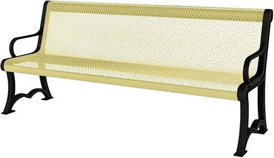 Coated Outdoor Furniture Heavy-Duty Outdoor Bench Thermoplastic Coated, Expanded Metal, Commercial-Grade Garden Bench, Made in America (Portable with Back, 4 Ft, Textured Sand)-VerdiqueGarden