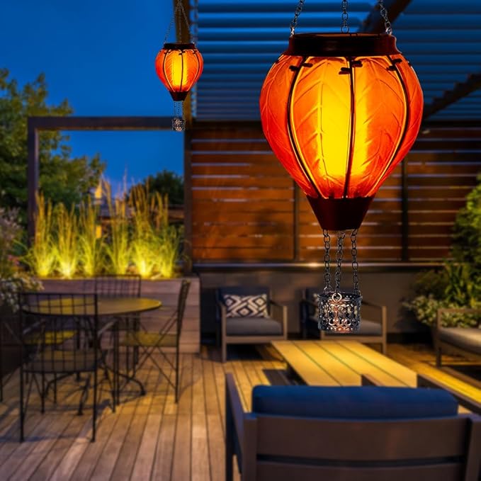 Starsoul Orange Solar Hot Air Balloon Lantern Glass Hot Air Balloon Solar Lantern with Flickering Flame Light Outdoor Solar Hanging Lights Waterproof for Garden Yard Patio-VerdiqueGarden