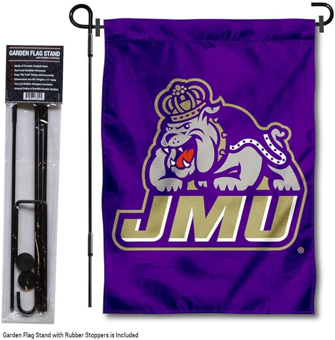 College Flags & Banners Co. James Madison Dukes JMU Garden Flag with Pole Stand Holder-VerdiqueGarden