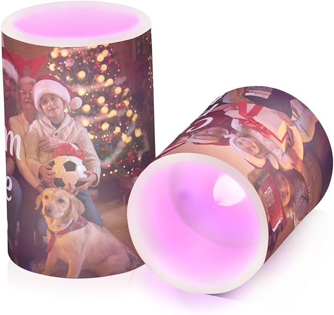 Personalized Flickering Flameless Candles, Custom Photo LED Candles Set of 2, Remote Timer Battery Operated Candle for Valentine Wedding Birthday-VerdiqueGarden