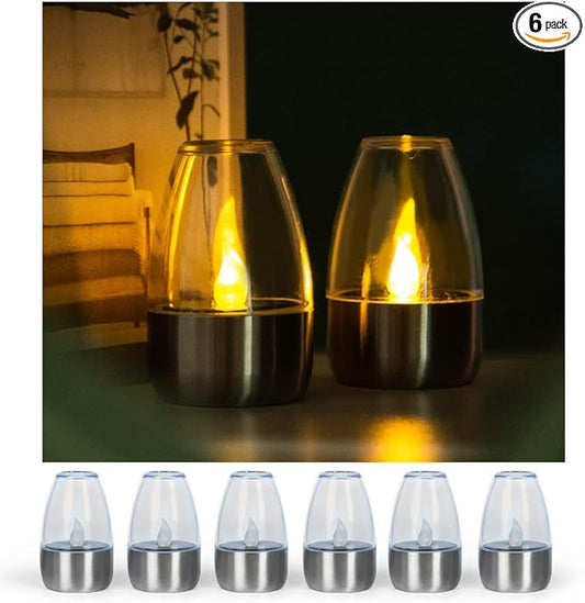 Solar Candle Lights,Flameless Candle Lights,Solar Rechargeable Tea Wax lamp,6 flameless Candle Light, Suitable for Wedding, Valentine's Day, Halloween, Christmas (Tea Light)-VerdiqueGarden