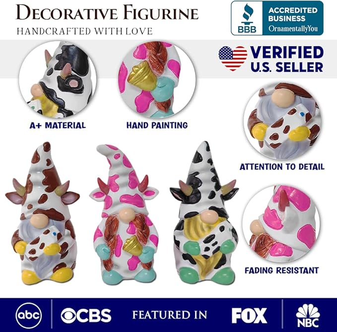 Spring & Summer-Themed Garden Statues – Adorable Outdoor Decor for Lawn, Patio & Porch (Cow Gnome Trio Mini Statue Set of Three, 5" Miniature Figurine and Unique Farm Resin Garden Statue)-VerdiqueGarden