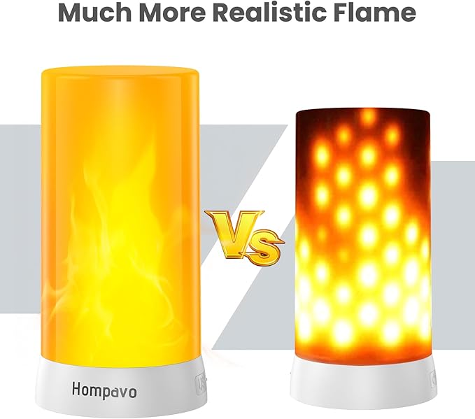 Hompavo 【Upgraded】 LED Flame Lights, 4-Mode Rechargeable Battery Operated Flameless Candles, Waterproof Pillar Flickering Lanterns for Living Room Bathroom Patio Wedding Party Halloween Home Decor-VerdiqueGarden