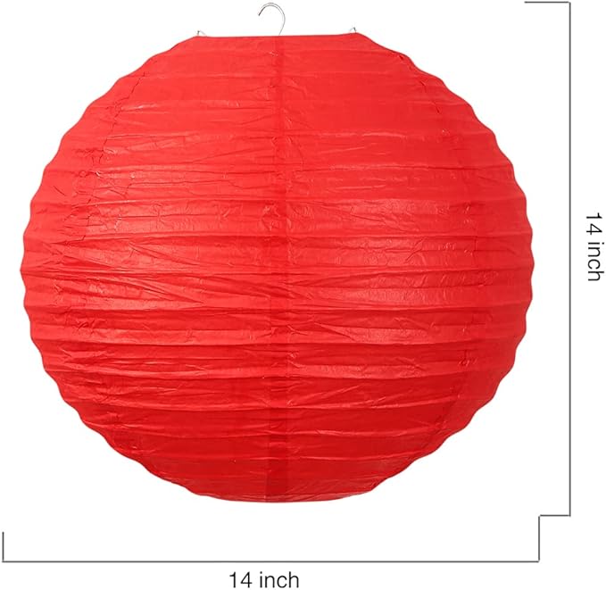 Chinese Style Paper Lanterns, Set of 12, Suitable for Party Decoration (Red, 14in)-VerdiqueGarden