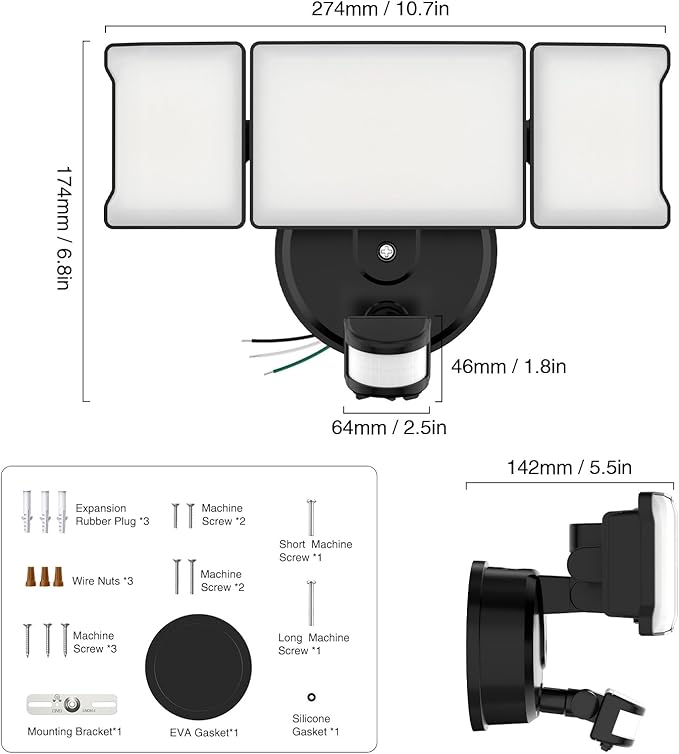 Onforu 65W Motion Sensor Outdoor Lights, 6000lm 6500K Daylight Flood Light Outdoor Motion Sensor, IP65 Waterproof Motion Detected Lights for Outside, Hardwired LED Security Light for Garage Yard-VerdiqueGarden