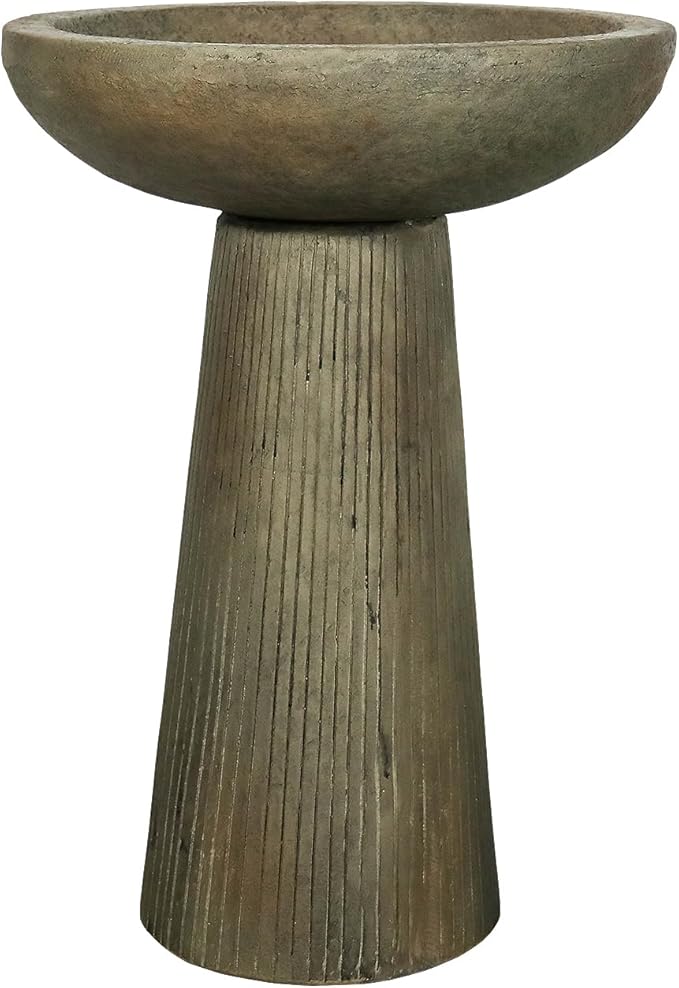 SunJet 24.4inches Tall Fiber-Reinforced Concrete Bird Bath - Modern Minimalist Style Outdoor Birdbaths & Feeder Combo for Outdoors Patio Garden Yard Lawn Decor-VerdiqueGarden