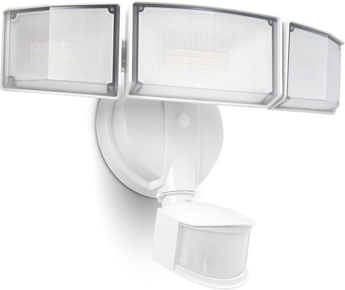 UME 49W 5500LM LED Security Lights Motion Sensor Light Outdoor, 5000K Daylight, IP65 Waterproof, Dusk to Dawn, 3 Head Motion Detected Flood Light for Garage, Yard, Porch(White)-VerdiqueGarden