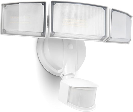 UME 49W 5500LM LED Security Lights Motion Sensor Light Outdoor, 5000K Daylight, IP65 Waterproof, Dusk to Dawn, 3 Head Motion Detected Flood Light for Garage, Yard, Porch(White)-VerdiqueGarden