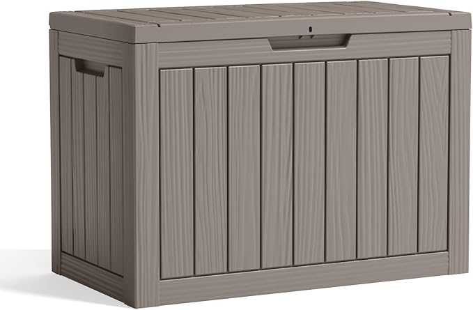 45 Gallon Resin Deck Box, Lockable Patio Outdoor Storage Box for Furniture, Garden Tools and Tools Storage, Waterproof Outside Storage Boxes - Grey-VerdiqueGarden
