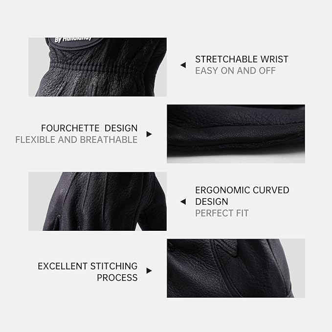 HLDD HANDLANDY Leather Work Gloves for Men & Women, Adjustable Wrist Cowhide Gardening Glove with Reinforced Palm for Driver-VerdiqueGarden