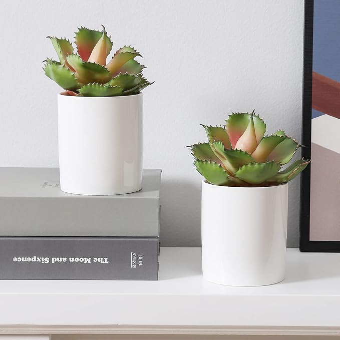 Duovlo Artificial Succulent Plant 7.08 Inch Faux Succulents Agave potatorum Flower Arrangement Craft Wall DIY Materials,Pack of 2 (Pink)-VerdiqueGarden