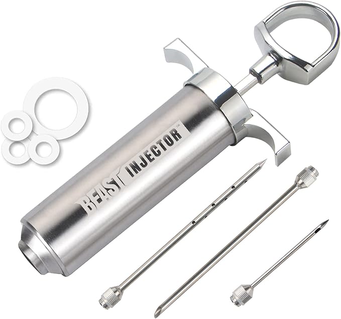 Grill Beast - 304 Stainless Steel Meat Injector Kit with 2-oz Large Capacity Barrel and 3 Professional Marinade Needles-VerdiqueGarden