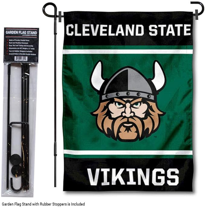 College Flags & Banners Co. Cleveland State Vikings Garden Flag with Stand Holder-VerdiqueGarden