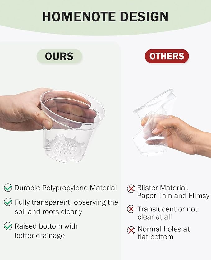 homenote Clear Nursery Pots for Plants,4 Inch Plant Pot for Planting Plastic Seedling with Drainage Holes Seed Starter Flower High Transparency with 20 Labels (30 Pack)-VerdiqueGarden