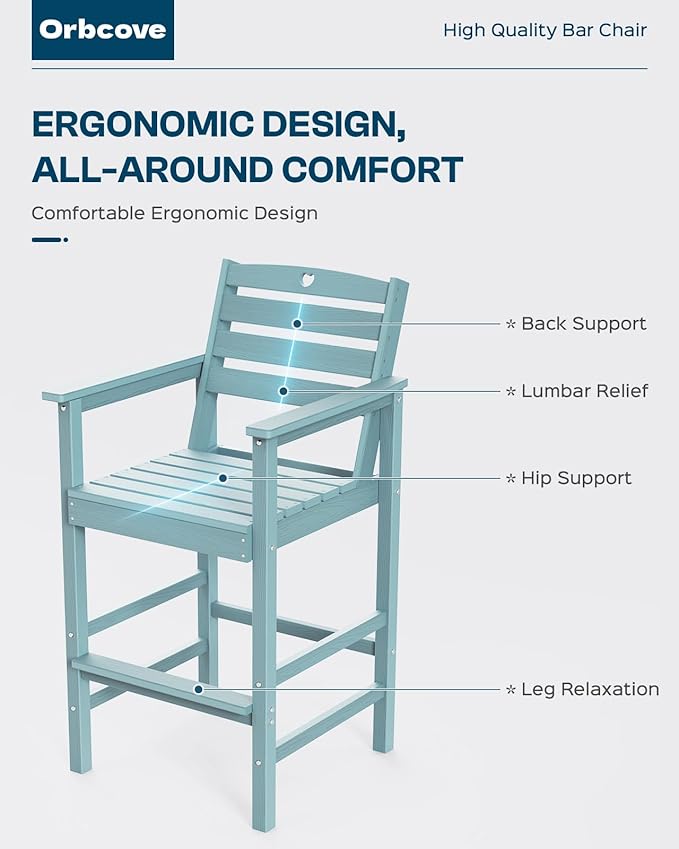 5-Piece Bar Height Outdoor Table and Chairs Set, HDPE Wood Grain Patio Bar Table and Chairs with Heart Cutout Design, Weather-Resistant Bar Height Furniture for Deck, Porch, Pool (Light Blue)-VerdiqueGarden