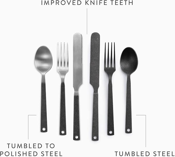 Barebones Flatware Silverware Set - Formal Camping Utensils - Stainless Steel Cutlery Set of 6 - Camping Utensil Set with Forks, Knives, and Spoons (Matte Black)-VerdiqueGarden