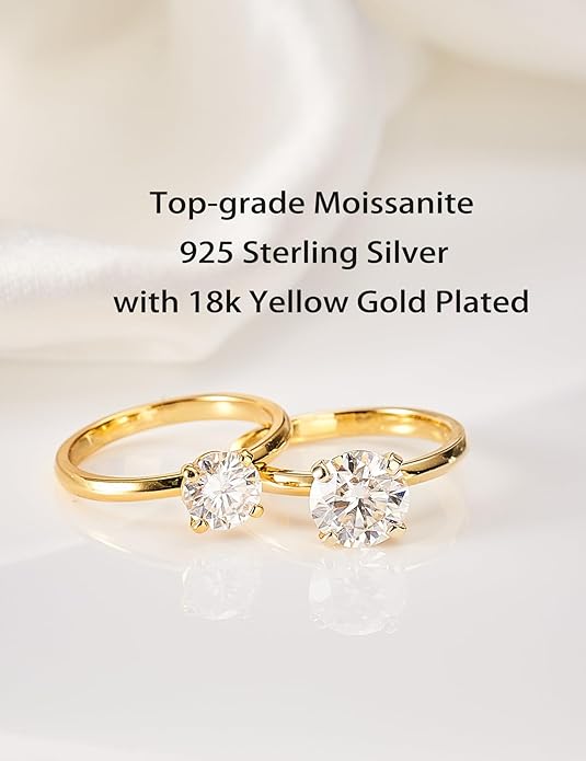 IMOLOVE Solitaire Moissanite Engagement Ring, 1CT D Color VVS1 Clarity, 925 Sterling Silver with 18K White Gold Plated, Ideal Gift for Women