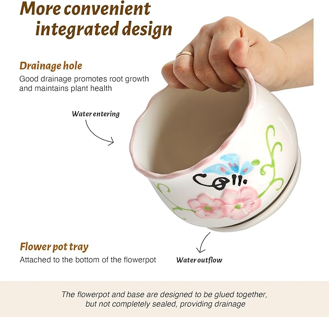 Ceramic Plant Pots with Drainage Holes and Saucers, Round Flower Pots for Indoor Plant, 3.9/5.2/6.7 Inches Flower Large Planters Set of 3-VerdiqueGarden