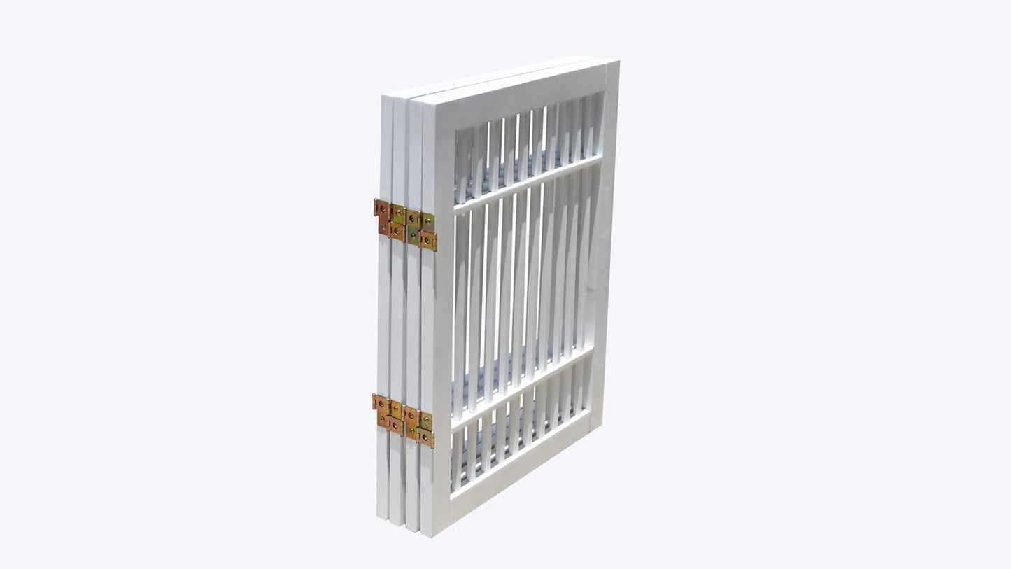Pet Dog Gate Strong and Durable Freestanding Folding Acacia Hardwood Portable Wooden Fence Indoors or Outdoors by Urnporium (White Pet Gate, 4 Panel 24" Tall)-VerdiqueGarden