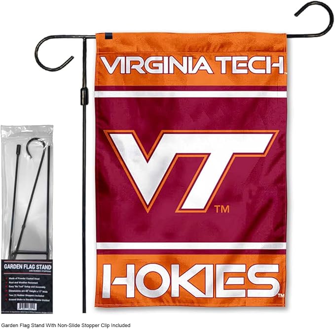 Virginia Tech Hokies Garden Banner Flag with Flag Pole Stand Set-VerdiqueGarden